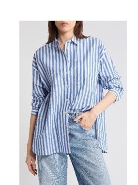 Madewell Blue and White Vertical Stripe Button-Down Shirt